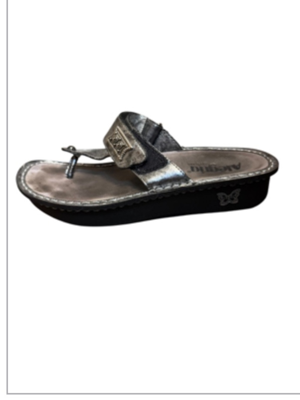 ALEGRIA Gray Carina Pewter Leather Comfort Thong Sandal Size 39 US 9 Silver